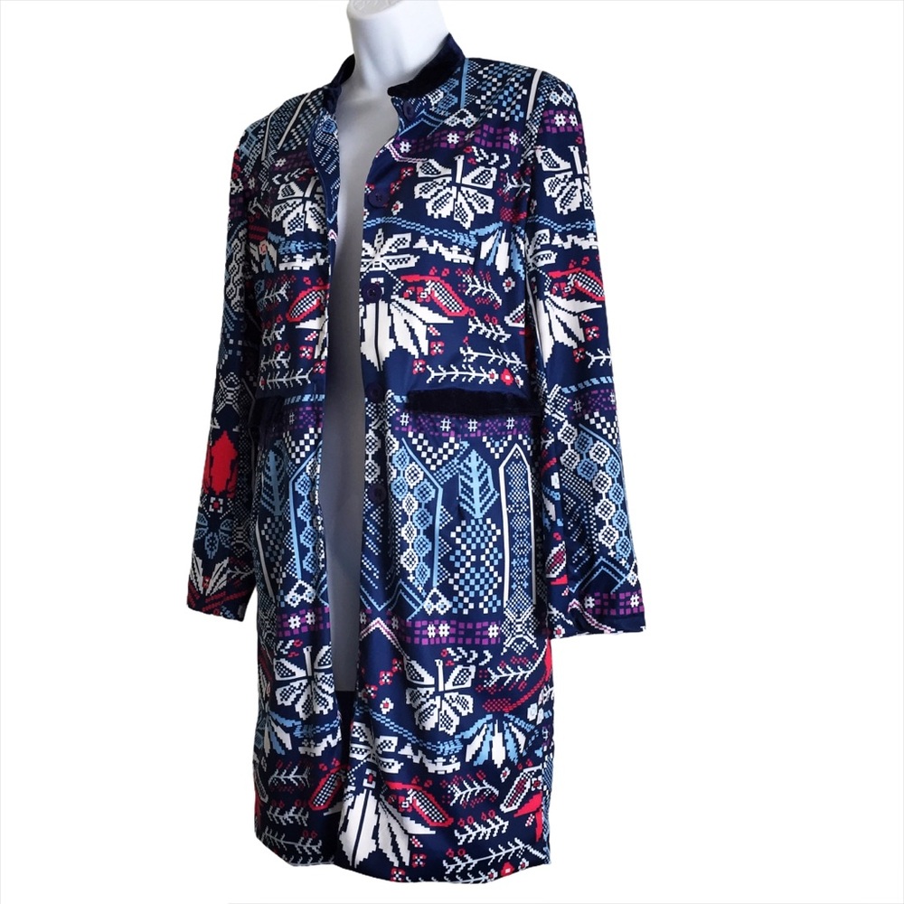 Pixelated Nordic Folk Print Duster Coat